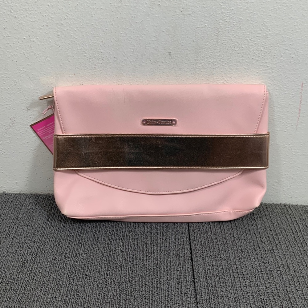 Juicy Couture Clutch Womens Large Light Pink PVC Gold Hand Strap Envelope Bag